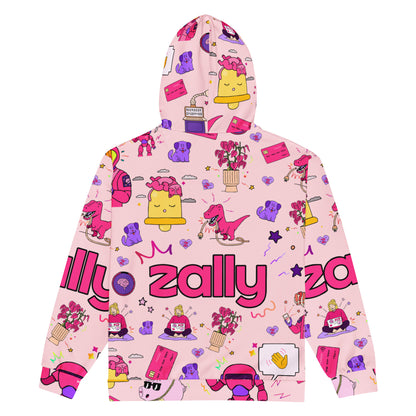 Zally pattern, all over print in baby pink | Unisex zip hoodie