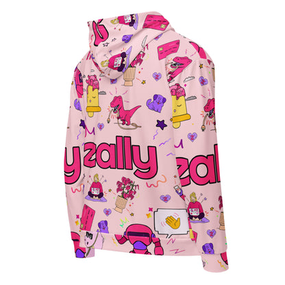 Zally pattern, all over print in baby pink | Unisex zip hoodie