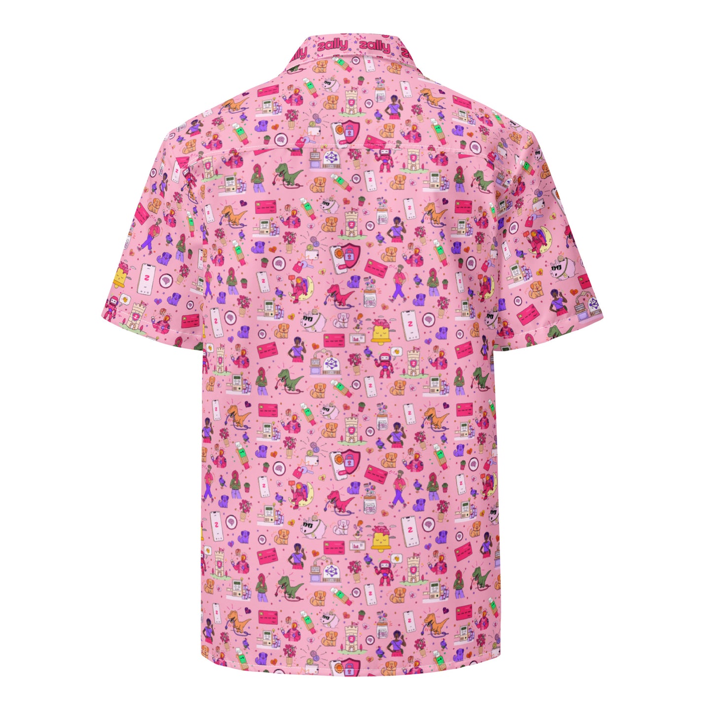 zally® all over pattern with zally logo details on collar Hawaiian style shirt | Unisex button shirt