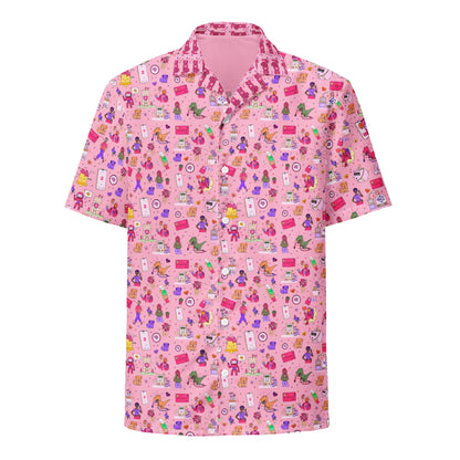 zally® all over pattern with zally logo details on collar Hawaiian style shirt | Unisex button shirt