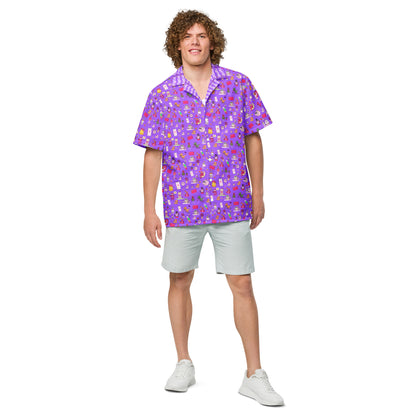 zally® all over pattern with zally logo details on collar Hawaiian style shirt | Unisex button shirt