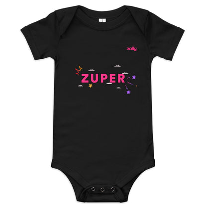 Zuper (front) and Smiley wink (back) | Baby short sleeve one piece