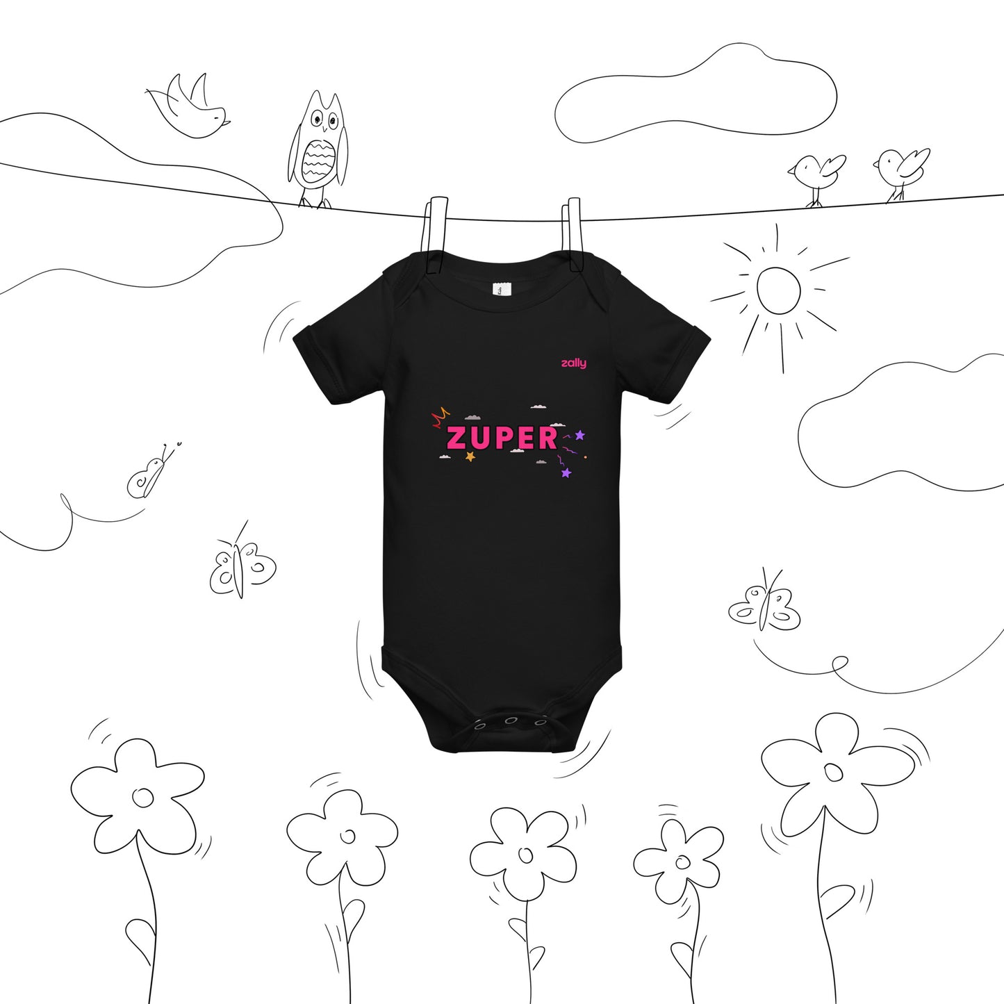 Zuper (front) and Smiley wink (back) | Baby short sleeve one piece