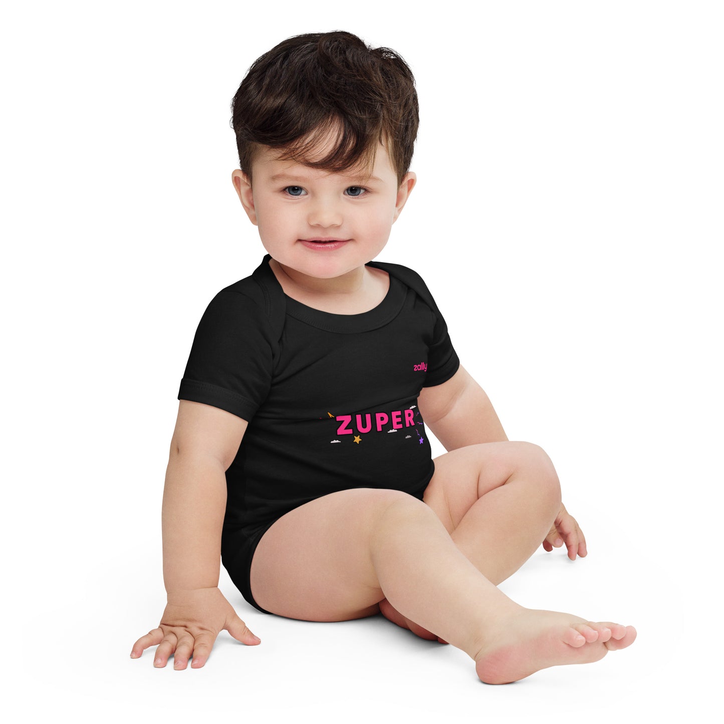 Zuper (front) and Smiley wink (back) | Baby short sleeve one piece