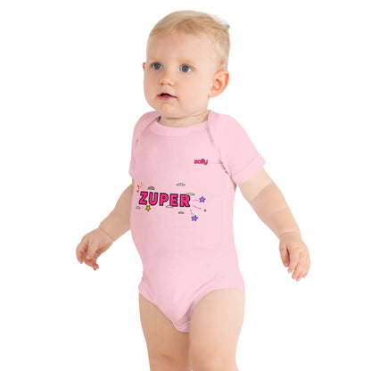 Zuper (front) and Smiley wink (back) | Baby short sleeve one piece