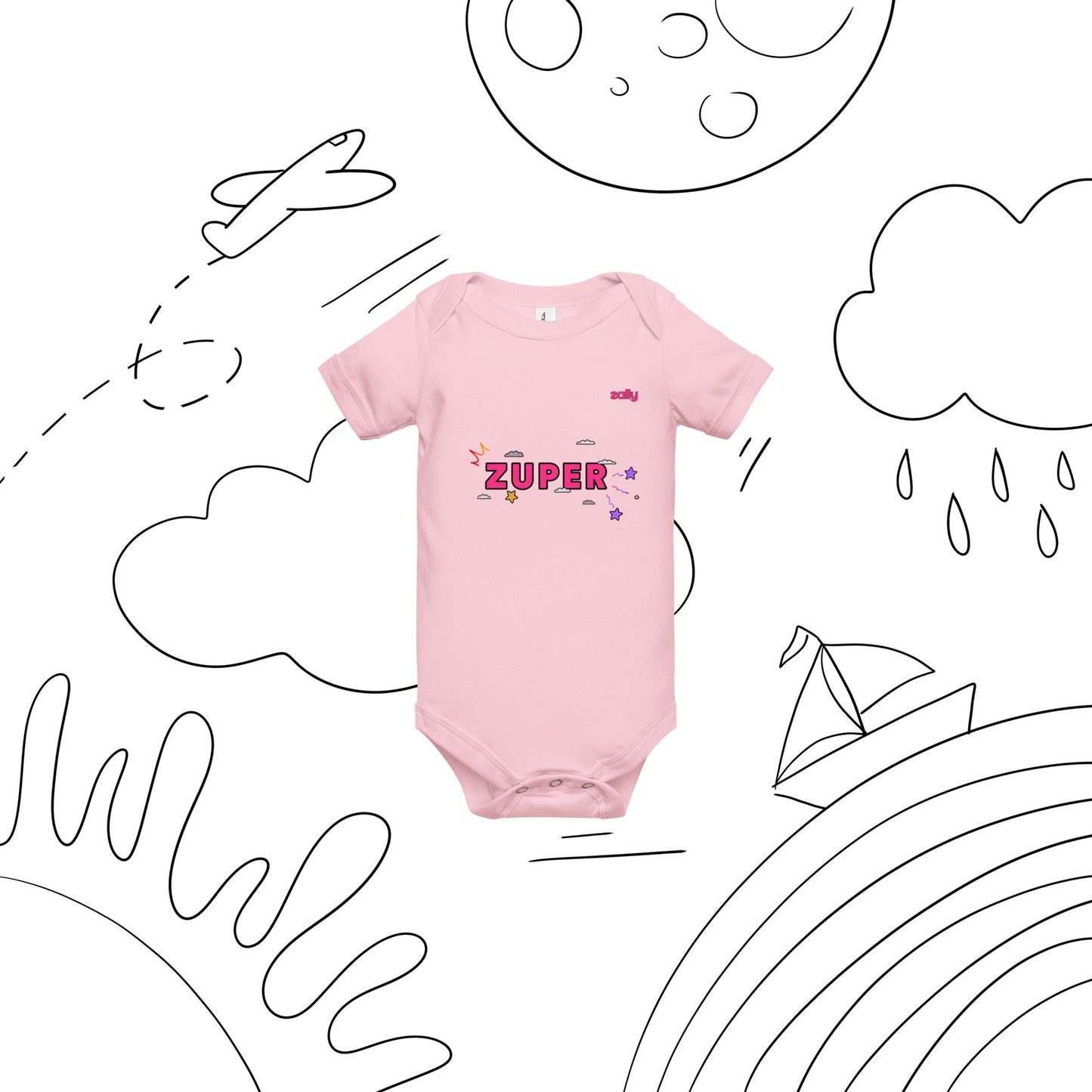 Zuper (front) and Smiley wink (back) | Baby short sleeve one piece