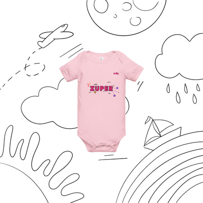 Zuper (front) and Smiley wink (back) | Baby short sleeve one piece