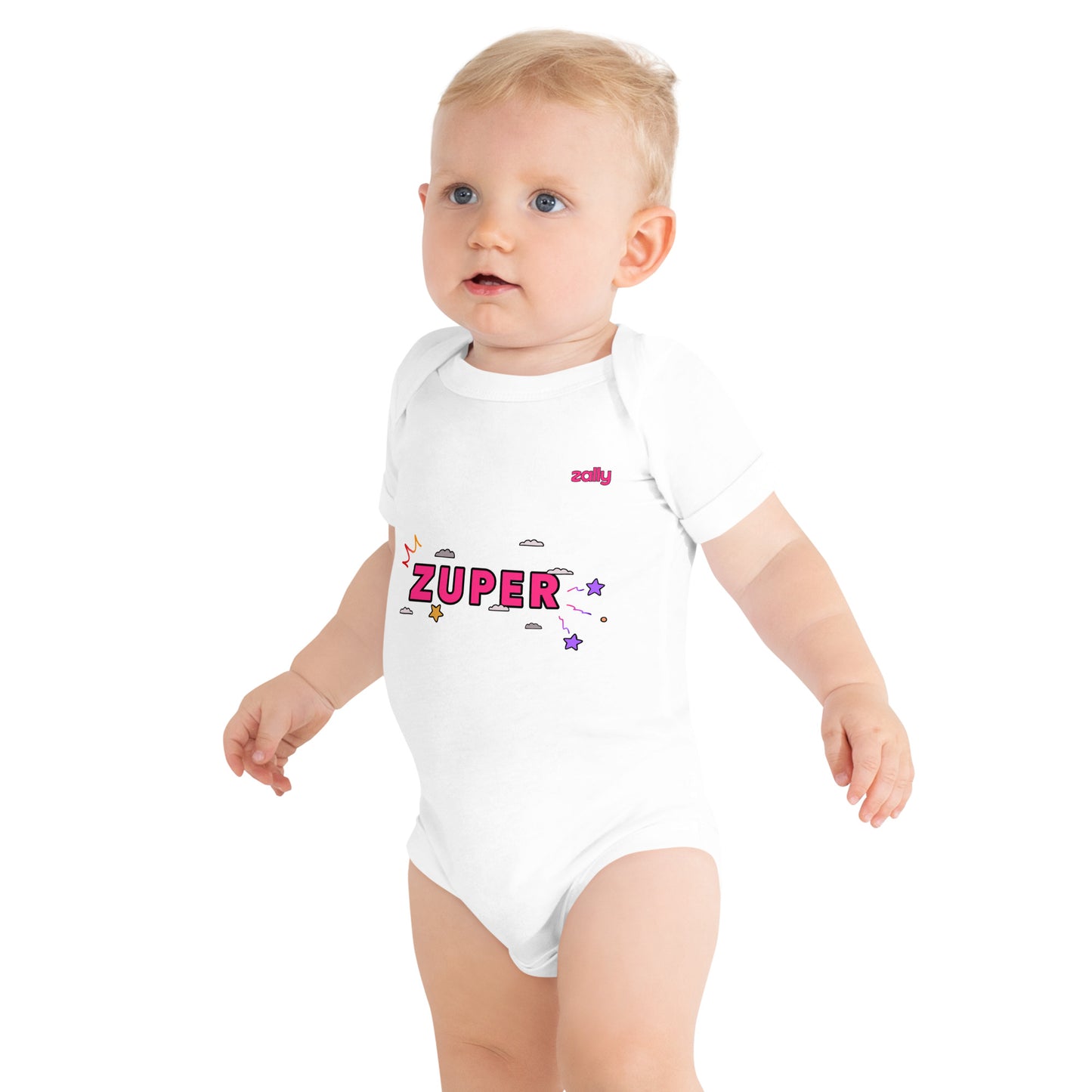 Zuper (front) and Smiley wink (back) | Baby short sleeve one piece