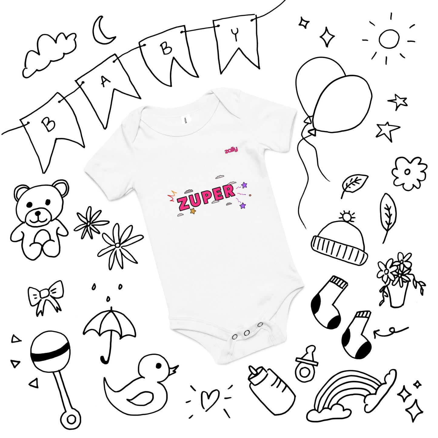 Zuper (front) and Smiley wink (back) | Baby short sleeve one piece