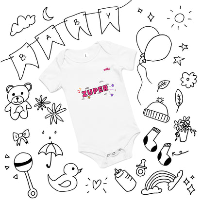 Zuper (front) and Smiley wink (back) | Baby short sleeve one piece