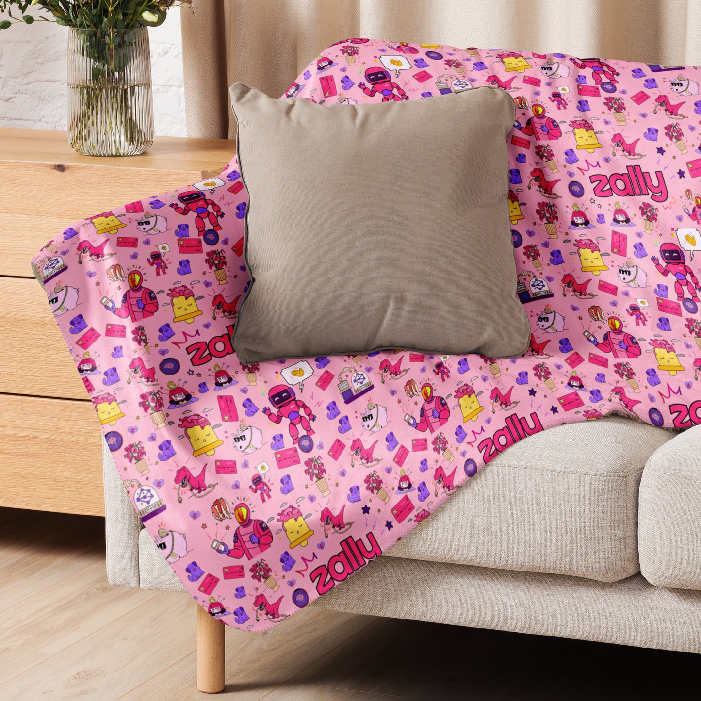 Zally pattern baby pink all over print | Sherpa blanket