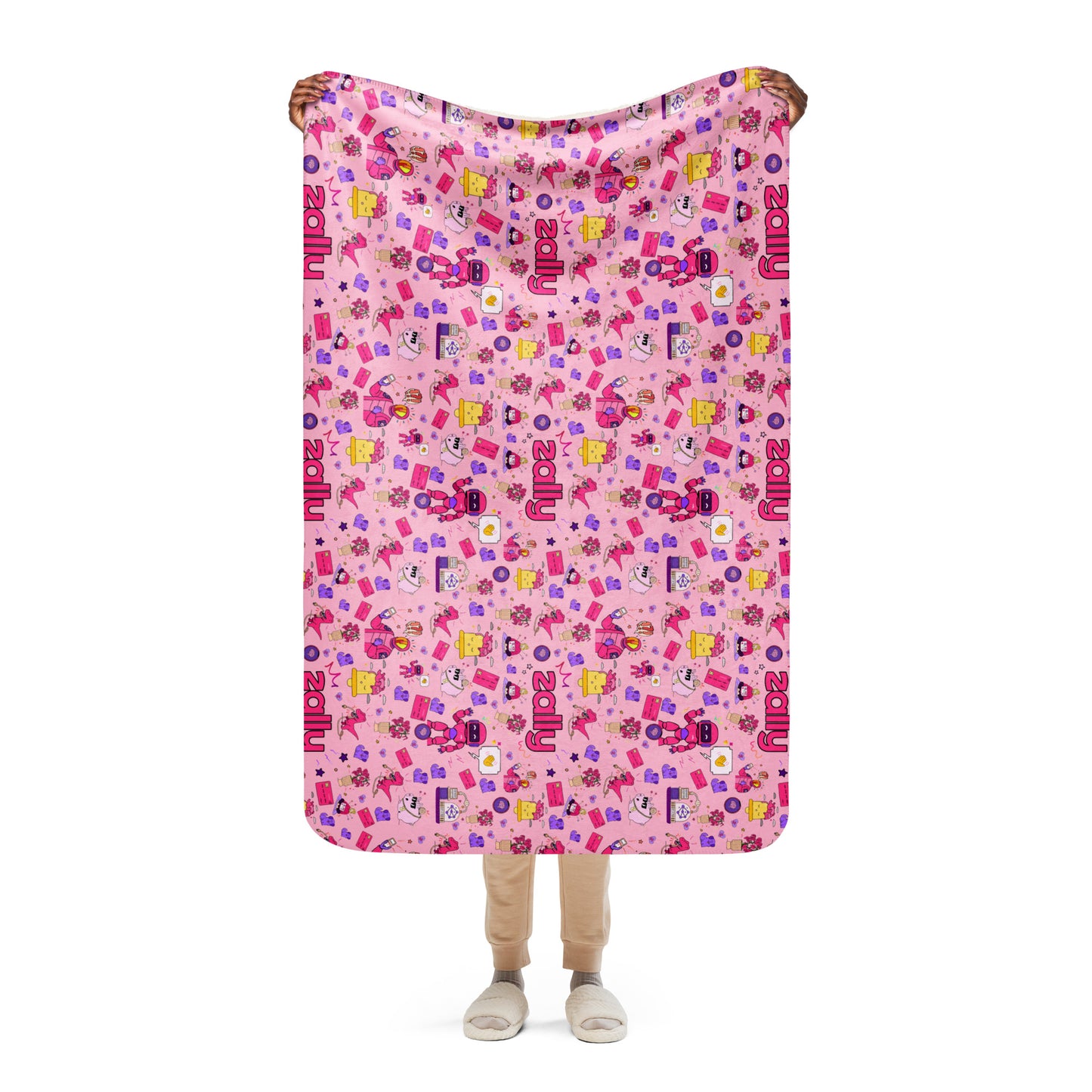 Zally pattern baby pink all over print | Sherpa blanket