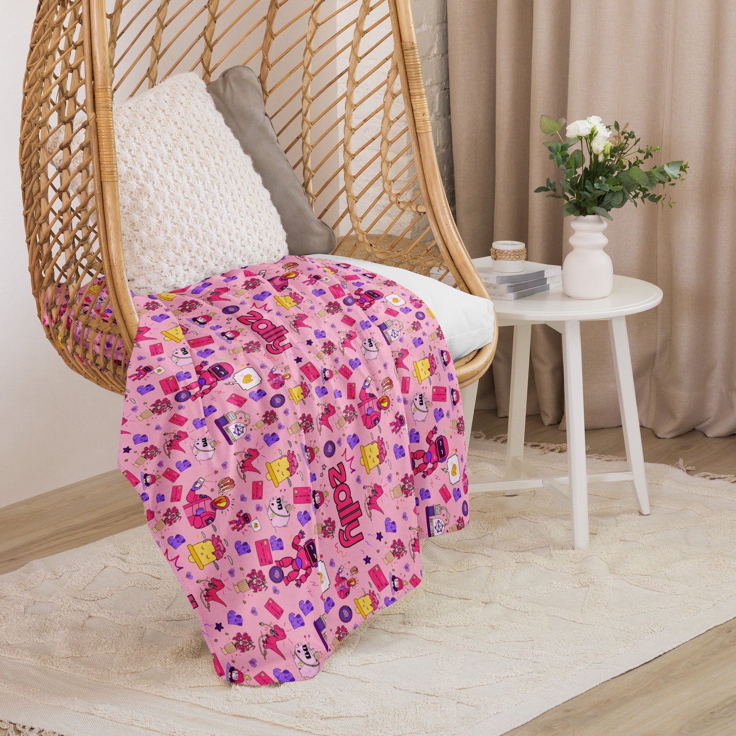 Zally pattern all over print baby pink | Sherpa blanket