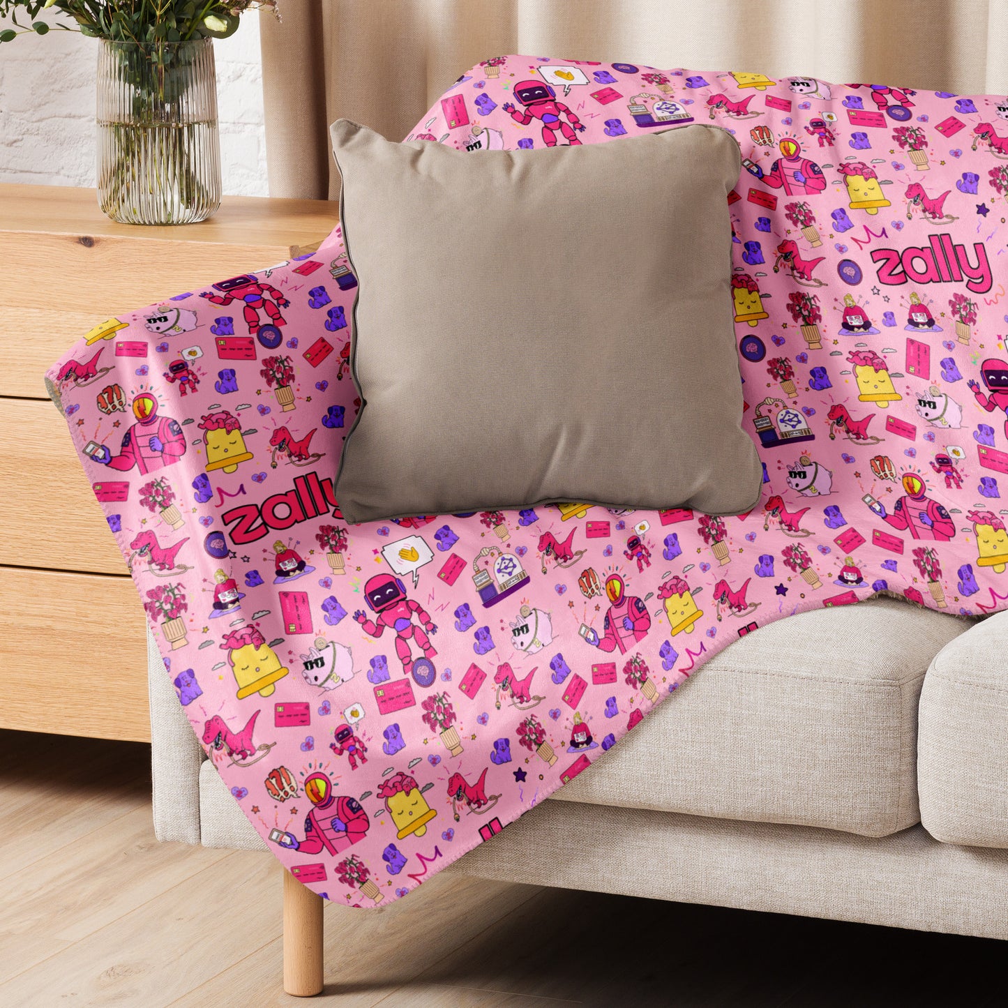 Zally pattern all over print baby pink | Sherpa blanket