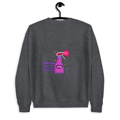 Zally motion logo front and zap and your passwords are gone back | Unisex Sweatshirt