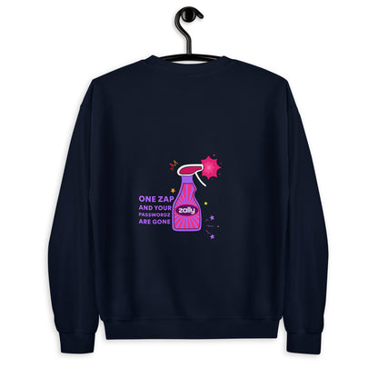 Zally motion logo front and zap and your passwords are gone back | Unisex Sweatshirt